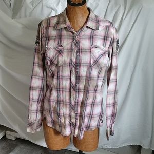 Distressed look button down.